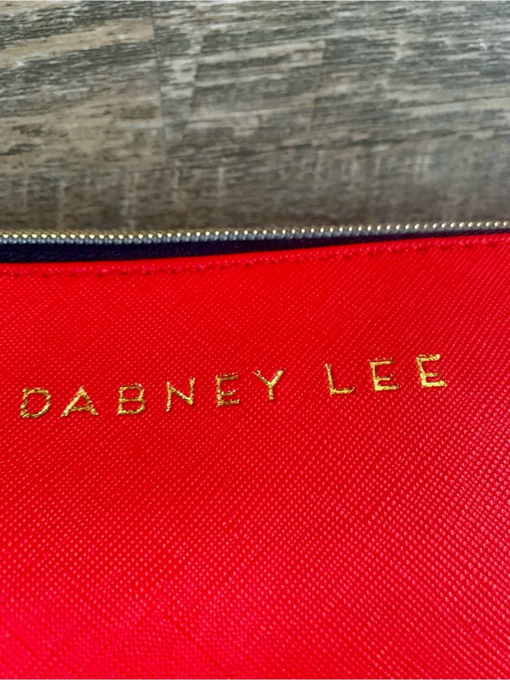Dabney Lee Bright Red Cosmetic Zip Pouch with Gold Logo